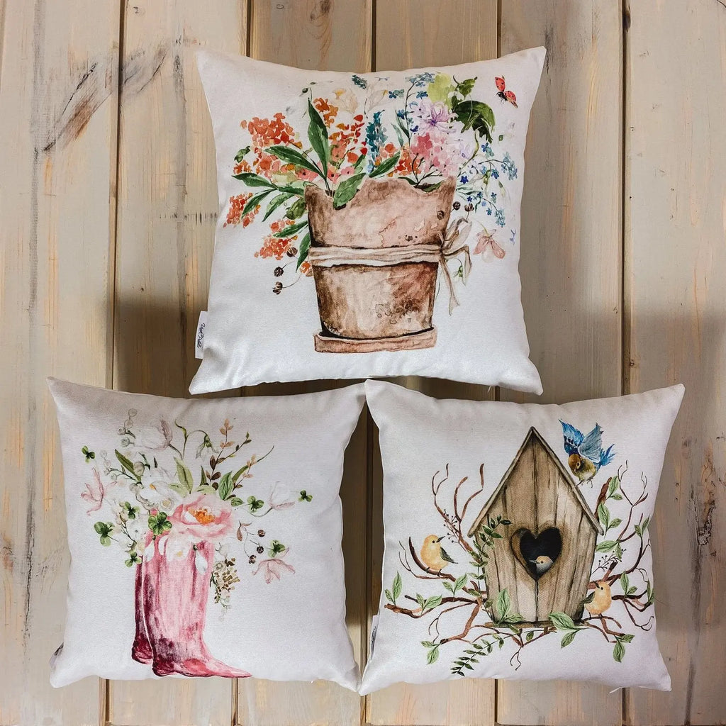 Bird House | Planter | Flower | Pillow Cover | Floral | Throw Pillow | Pillow | Bedroom Decor | Country Decor | Cute Home Decor | Gift UniikPillows