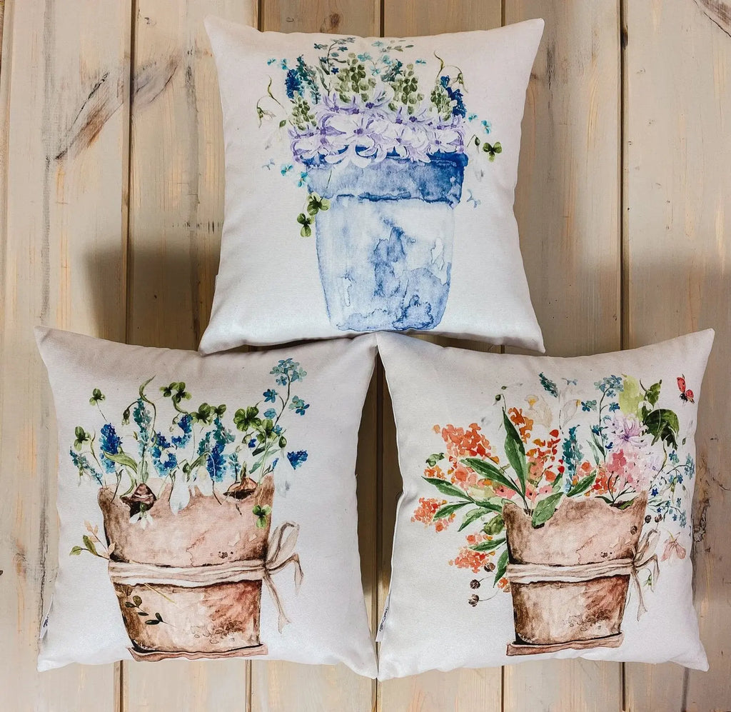 Blue Flower Pot | Pillow Cover | Throw Pillow | Pillow | Flower | Flower Bouquet | Flower Pots | Gift for her | Accent Pillow Covers UniikPillows