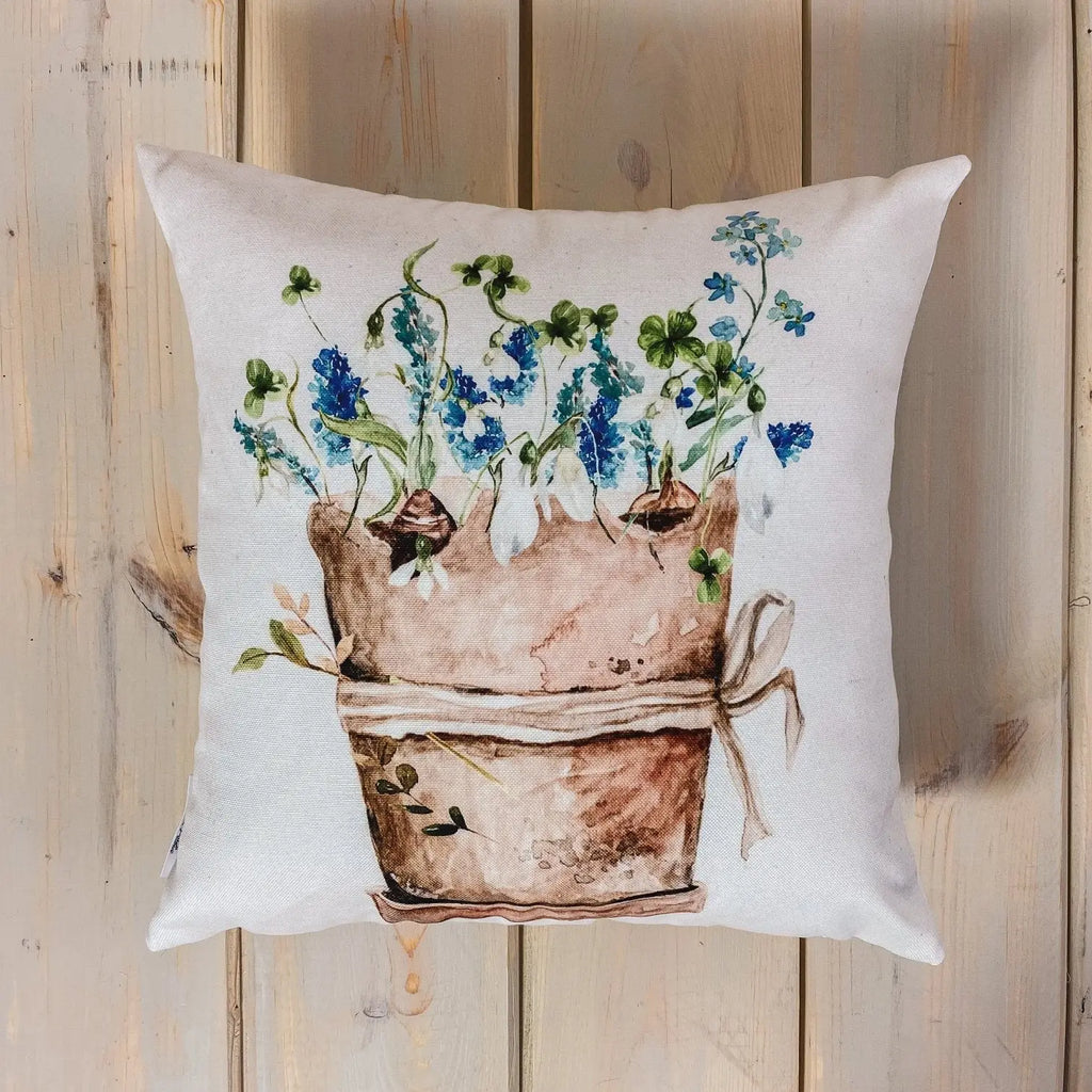 Blue Flowers | Planter | Throw Pillow | Spring Flowers | Pillow | Throw Pillow Covers | Farmhouse Throw Pillows | Flower Bed Decor | Pillows UniikPillows