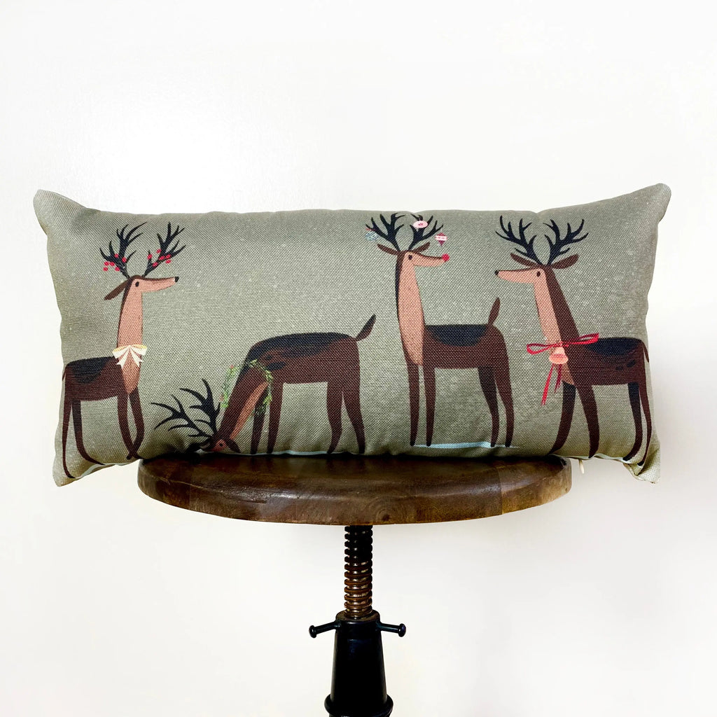 Decked out Christmas Reindeer Throw Pillow Cover | 20x10 | Primitive Christmas Decor | Primitive Decor | Luxury Home Decor | Luxury Decor UniikPillows