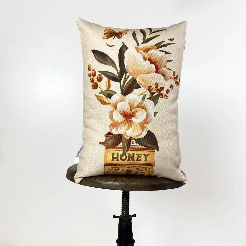 Flower Bouquet | Floral | Honey | Honey Pot | Pillow Cover | 12x18 | Vintage Floral arrangement | Throw Pillow | Flower | Flower Pots | Gift UniikPillows