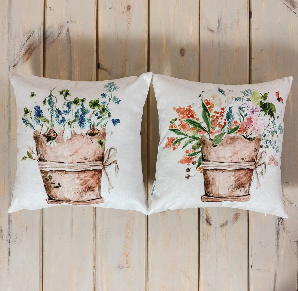 Flower Pot | Pillow Cover | Orange Floral | Throw Pillow | Pillow | Accent Pillow Covers | Aesthetic Room Decor | Country Decor | Gift UniikPillows