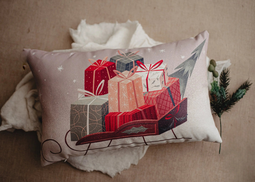 Gift Sleigh Christmas Throw Pillow Cover | 18x12 | Best Friend Christmas Gift | Rustic Farmhouse Decor | Christmas Throw Pillows | Mom Gift UniikPillows