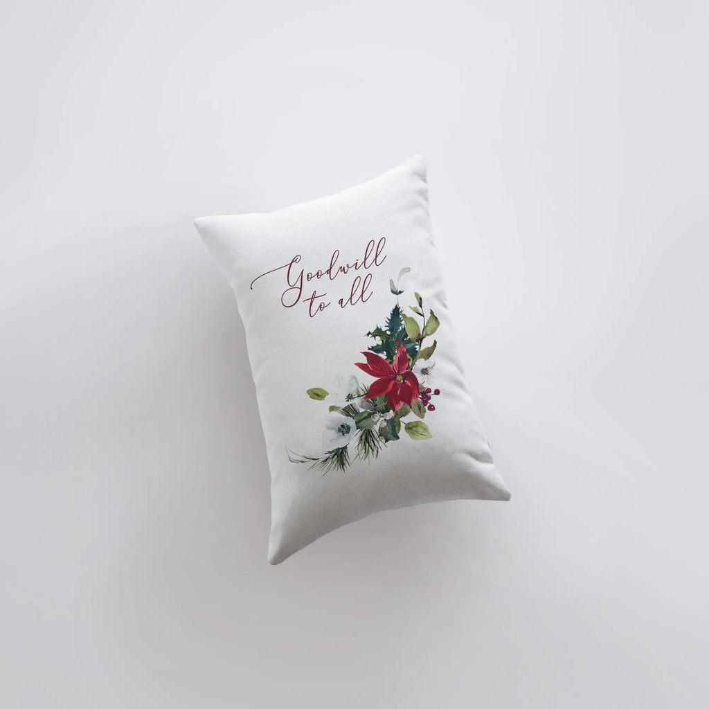 Goodwill to All | Christmas Poinsettia | Throw Pillow Cover | Christmas Pillowcase | 12x18 | Elegant Luxury Decor | Cute Home Decor UniikPillows