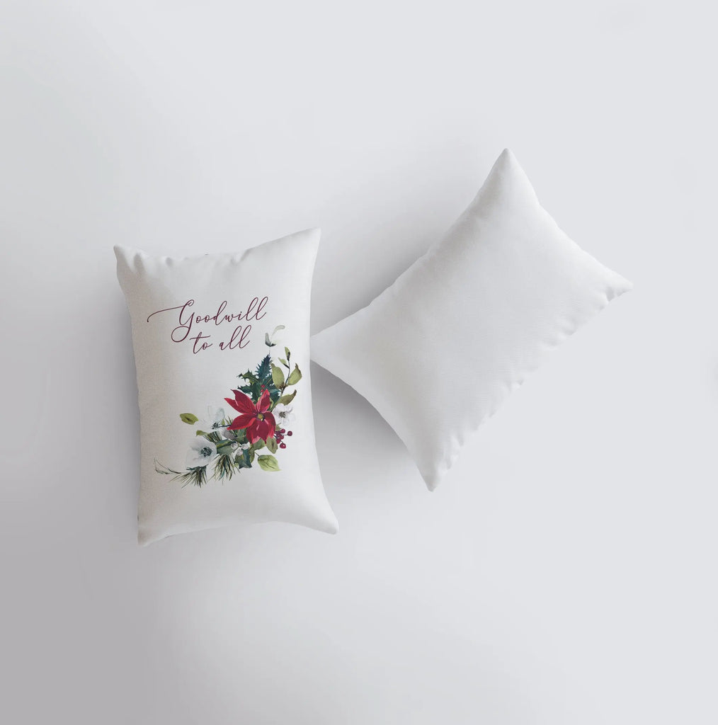 Goodwill to All | Christmas Poinsettia | Throw Pillow Cover | Christmas Pillowcase | 12x18 | Elegant Luxury Decor | Cute Home Decor UniikPillows