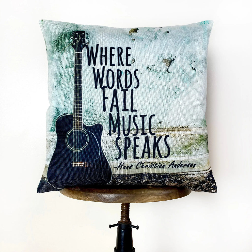 Guitar | Where Words Fail Music Speaks | Pillow Cover | Home Decor | Throw Pillow | Gift | Music decor | Music Gifts UniikPillows