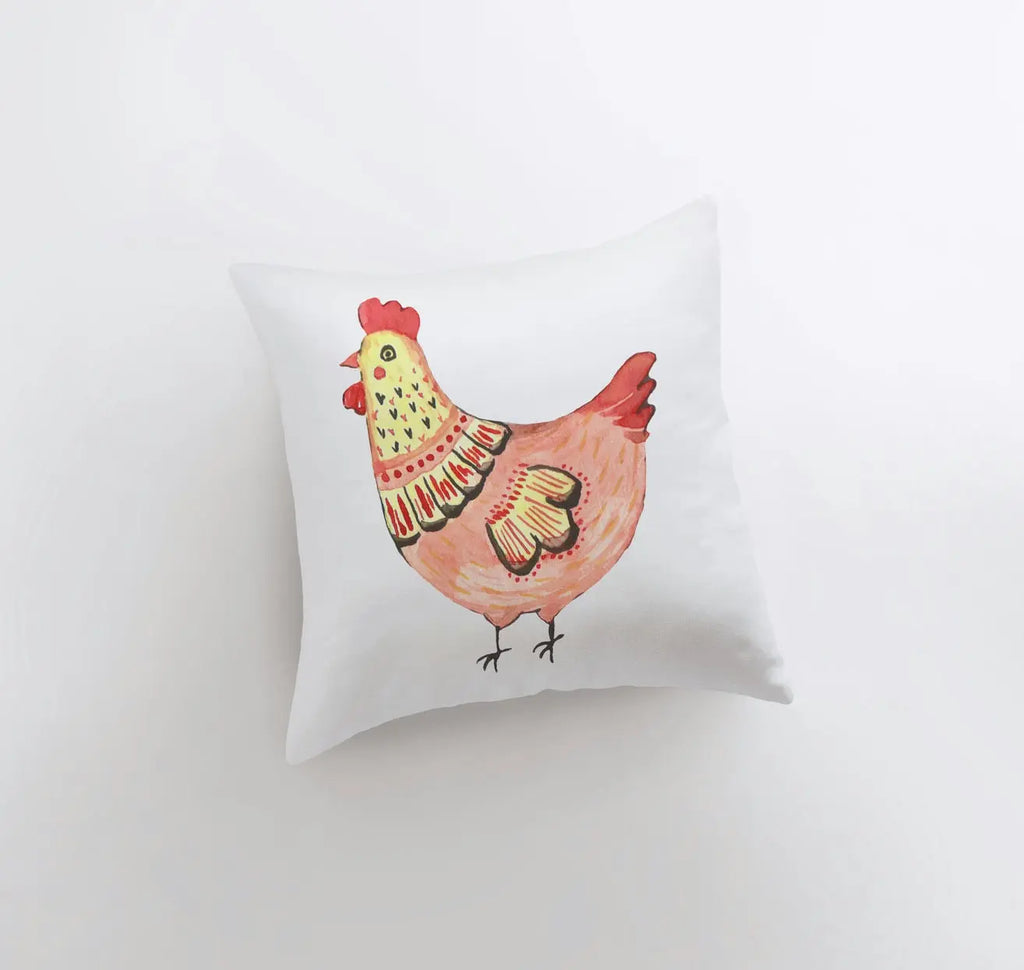 Hen | Peach Hen | Cover and Insert | Modern Farmhouse | Throw Pillow | Farm Decorating | Custom Pillows | Red Throw Pillows | Gift for her UniikPillows
