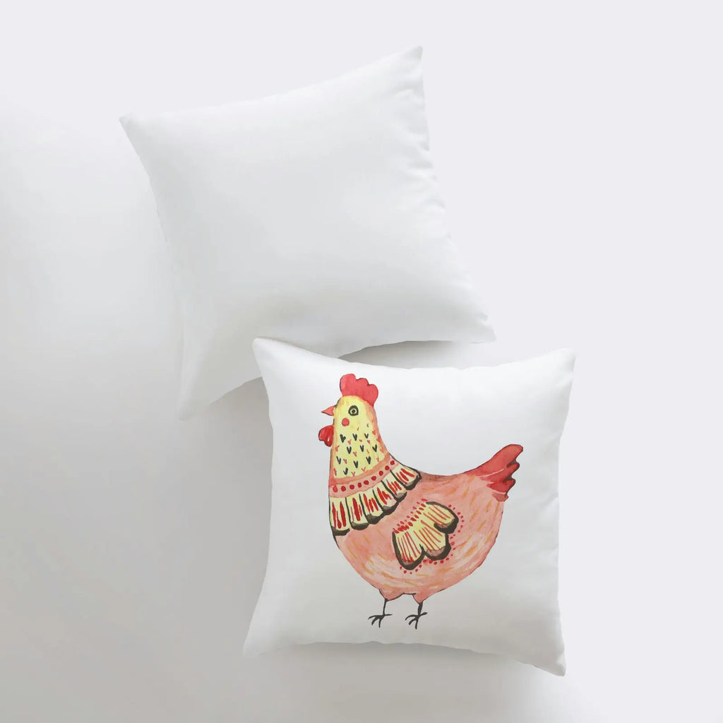 Hen | Peach Hen | Cover and Insert | Modern Farmhouse | Throw Pillow | Farm Decorating | Custom Pillows | Red Throw Pillows | Gift for her UniikPillows