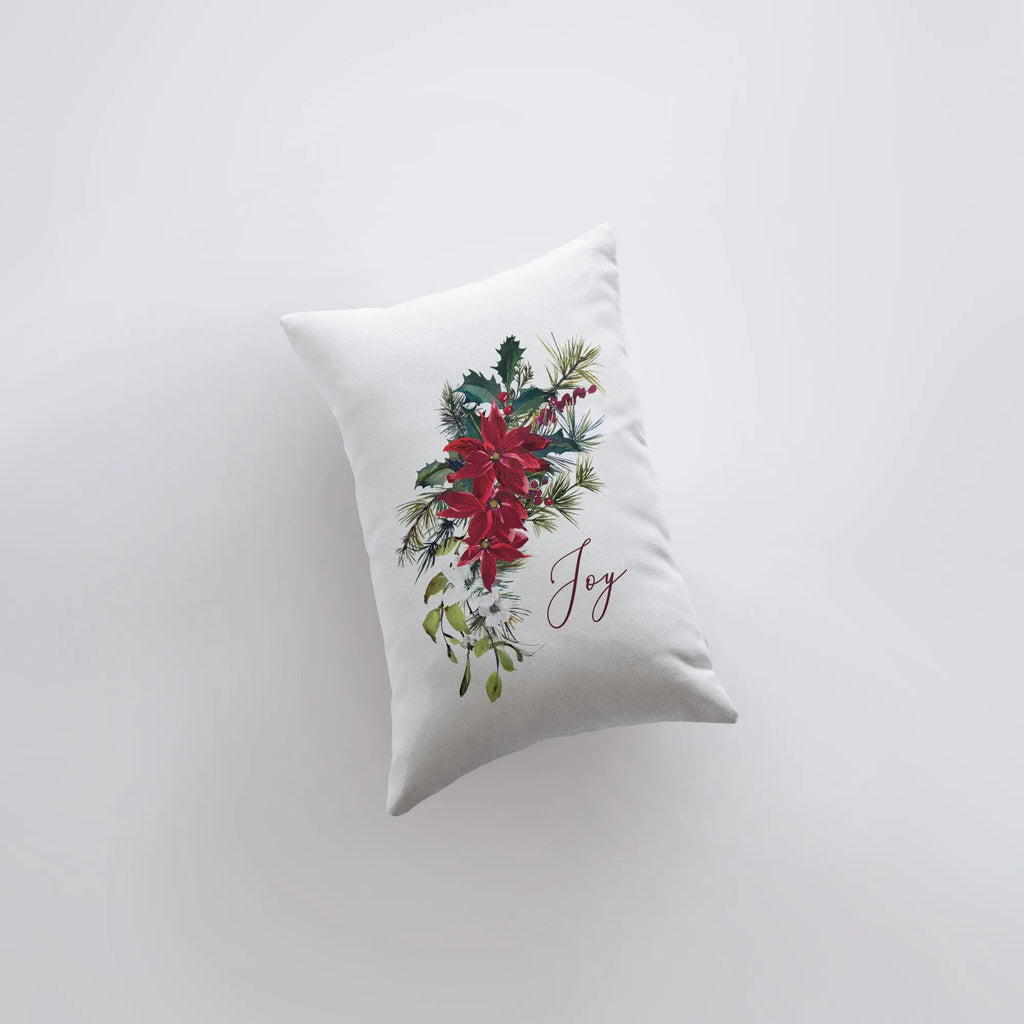 Joy Christmas Poinsettia Throw Pillow Cover | 18x12 | Joy Pillow | Home Decor | Christmas Pillowcases | Christmas tree | Christmas Gifts UniikPillows
