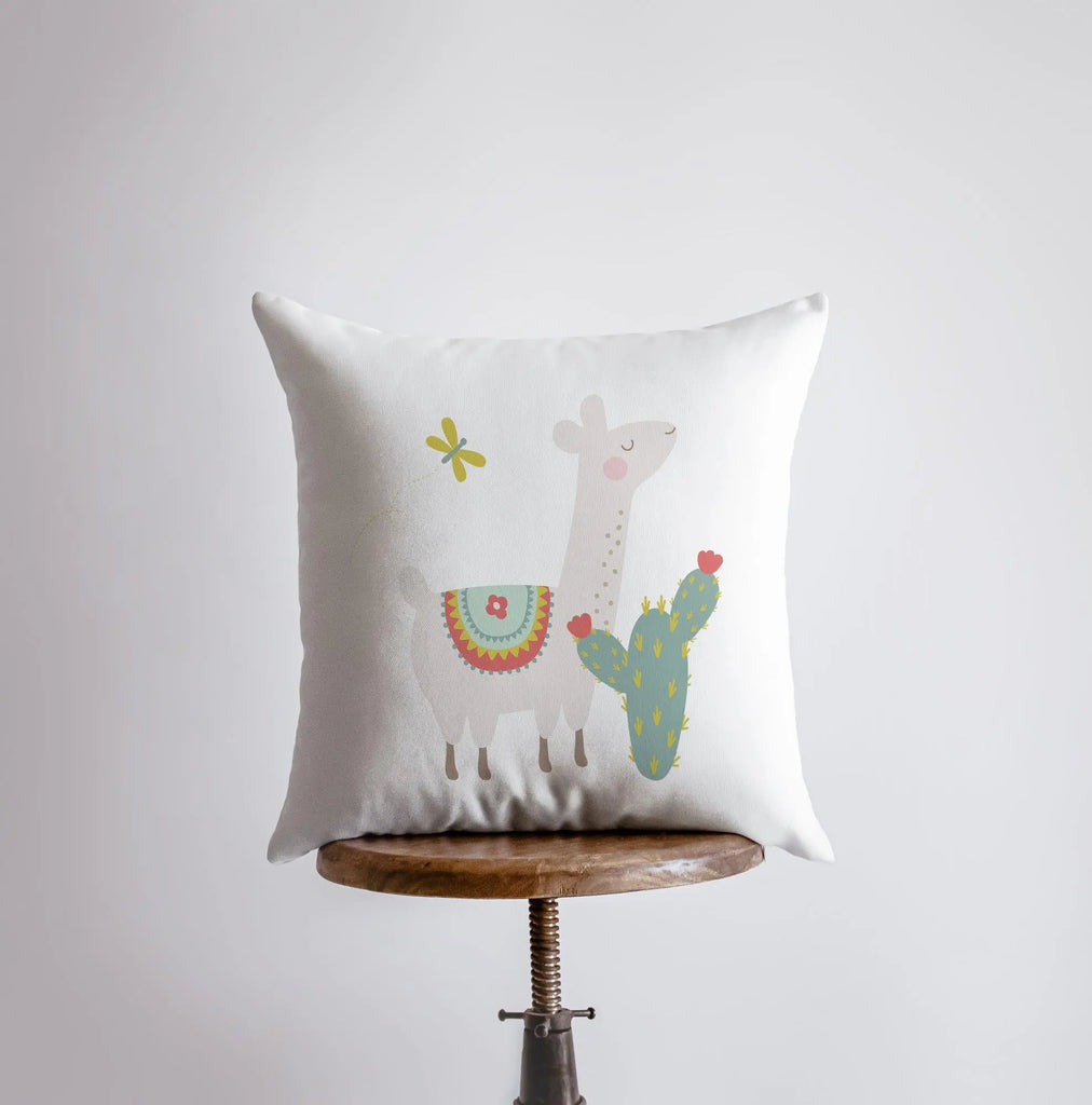 Llama with Green Cactus | Alpaca Pillow | Good Vibes Only | Cactus Pillow | Positive Vibes |South West | Lumbar Pillow | Llama Pillow Case UniikPillows