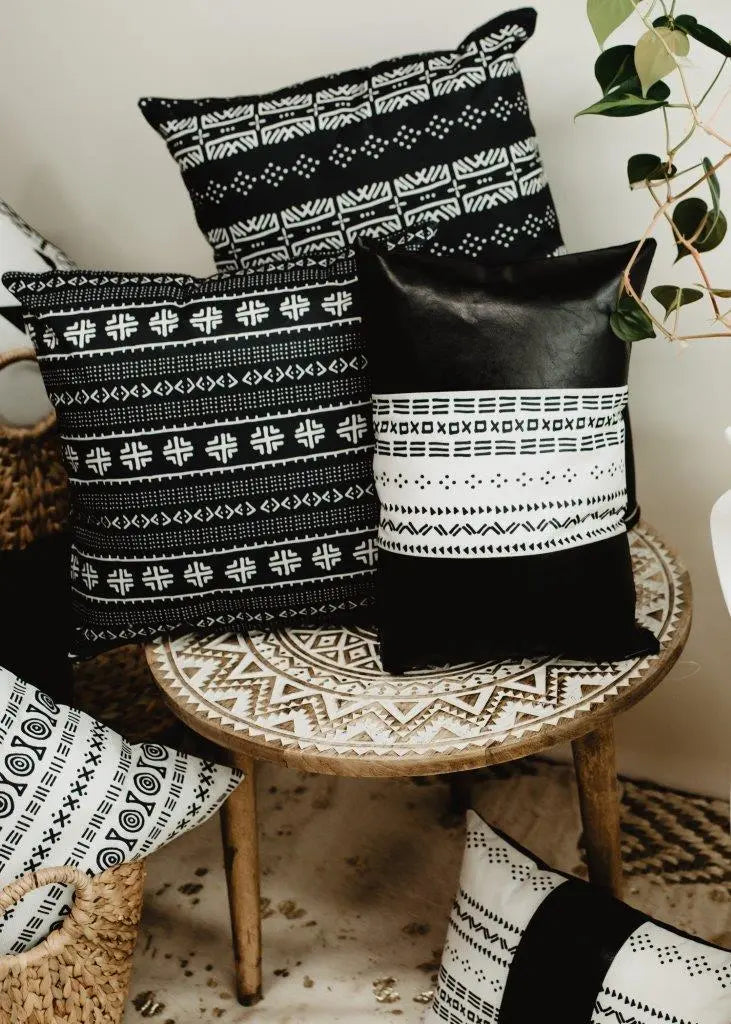 Mud-Cloth Pillow Covers | Black and White | Faux Leather | Throw Pillow | Modern Home Decor | Luxury Decor | Elegant Luxury Decor UniikPillows