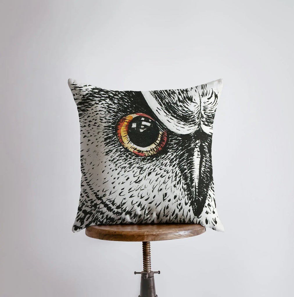 Owl Eye | Barn Owl | Pillow Cover | Owl Drawing | Throw Pillow | Home Decor | Owl Print | Room Decor | Bedroom Decor | Bird Decor | Gift UniikPillows