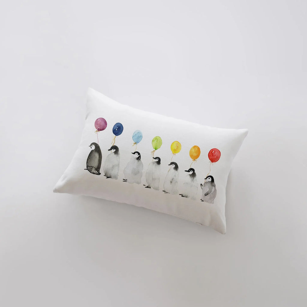Penguin Balloon Lineup Pillow Cover | Home Decor | Throw Pillow | Penguin Birthday Pillow |Christmas | Christmas tree | Christmas Gifts UniikPillows