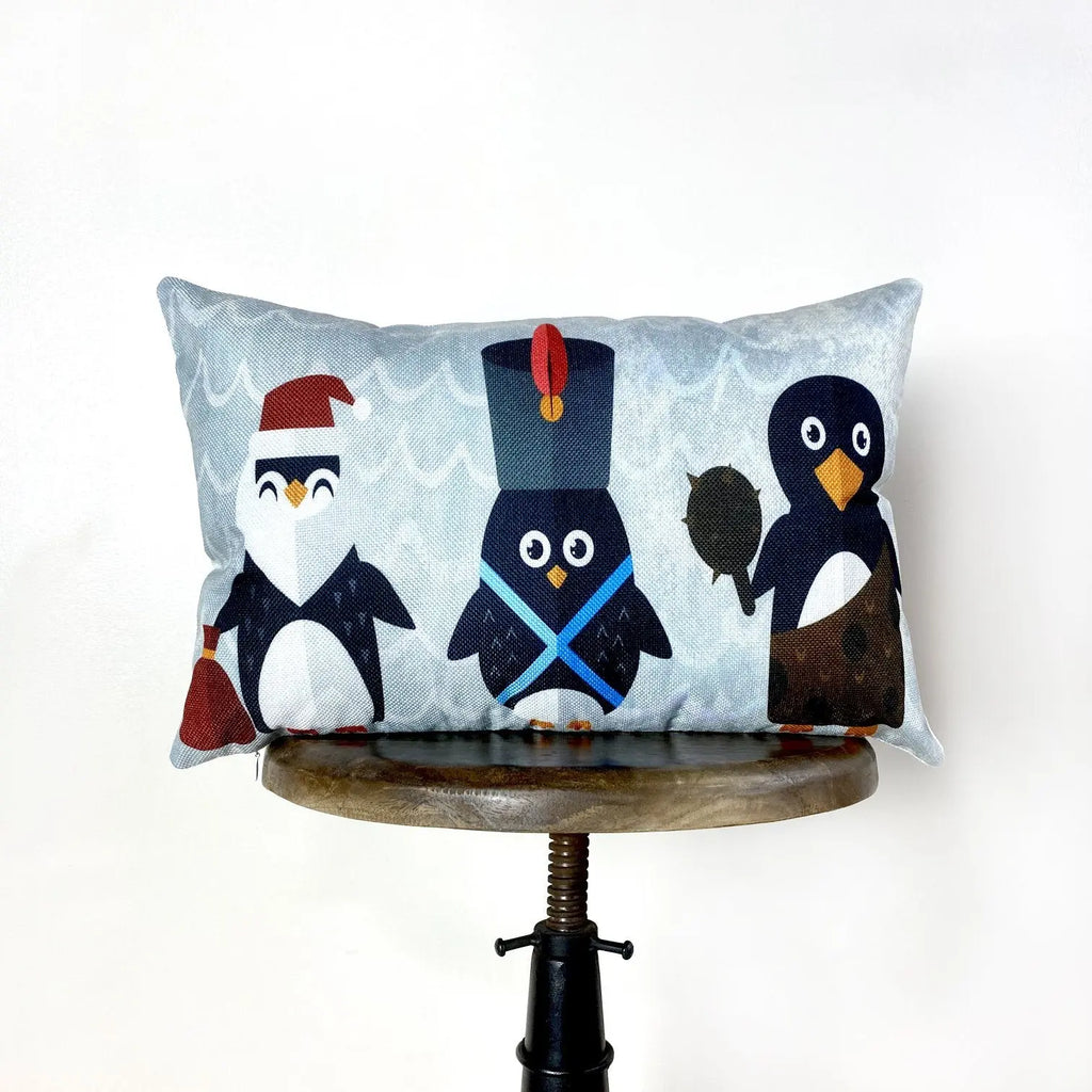 Penguin Fun Lineup Pillow Cover | Home Decor | Christmas Pillow | 18 x 12 | Penguin Decor | Christmas tree | Christmas Gifts | Room Decor UniikPillows