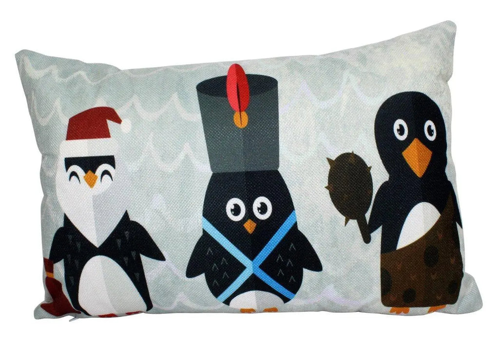 Penguin Fun Lineup Pillow Cover | Home Decor | Christmas Pillow | 18 x 12 | Penguin Decor | Christmas tree | Christmas Gifts | Room Decor UniikPillows