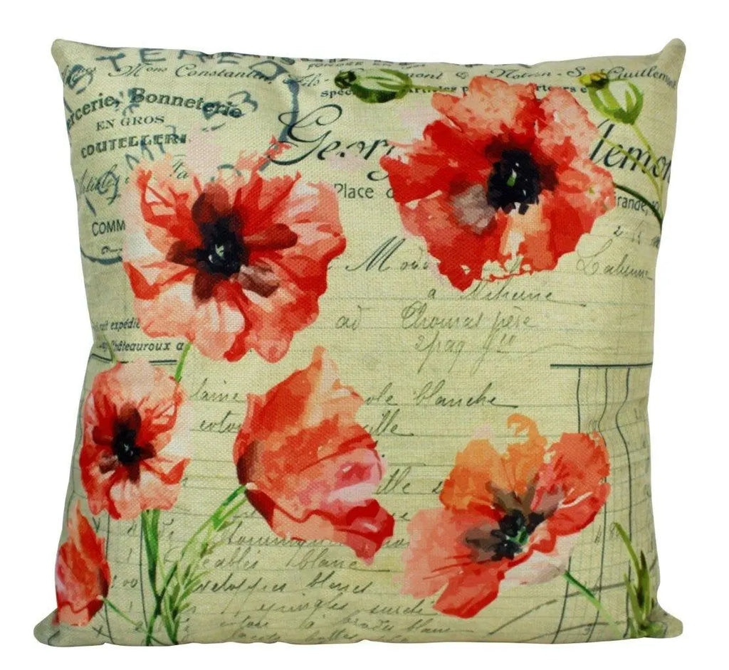 Poppies | Red |  Vintage Pillow Cover | Floral | Farmhouse Decor | Home Décor | Red Throw Pillows | Country Decor | Accent Pillow Covers UniikPillows