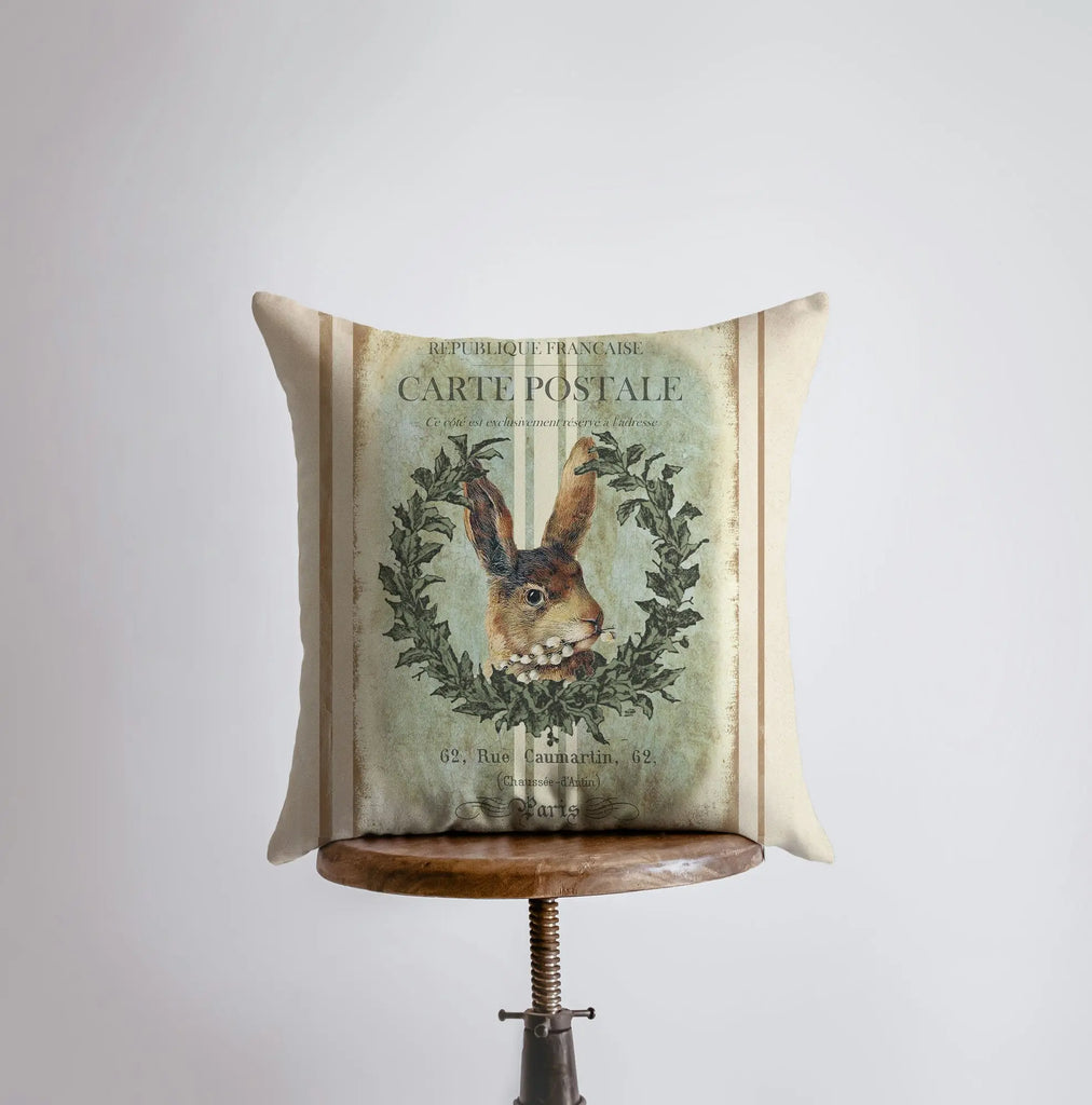 Rabbit | Vintage | Wreath | Pillow Cover | Farmhouse Decor | Home Décor | Room Decor | Decor Ideas | Rustic Decor Ideas | Gift for her UniikPillows