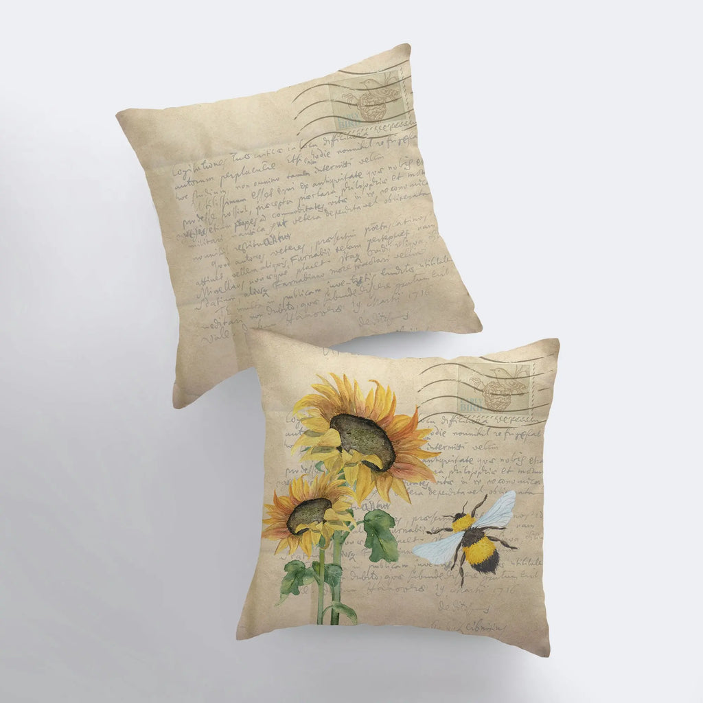 Sunflower | Bee | Pillow Cover | Sunflower Decor |  | Farmhouse Decor | Home Décor | Floral Throw Pillows | Accent Pillow Covers | Gift UniikPillows