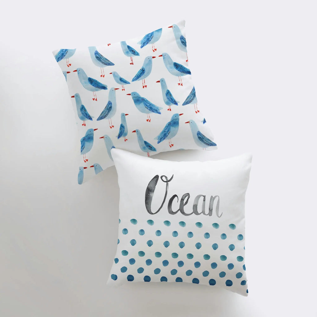 Watercolor Ocean | Pillow Cover | Seagulls | Throw Pillow | Home Decor | Modern Decor | Pillow | Sea | Gift for her | Accent Pillow | Beach UniikPillows